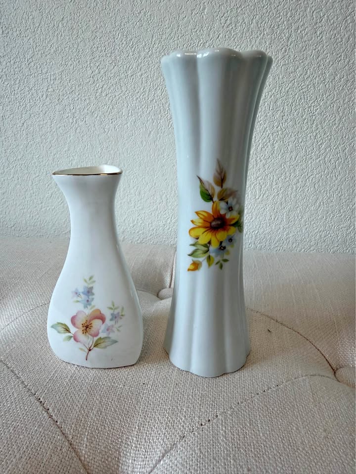 Vintage 1960s Floral Ceramic Vases