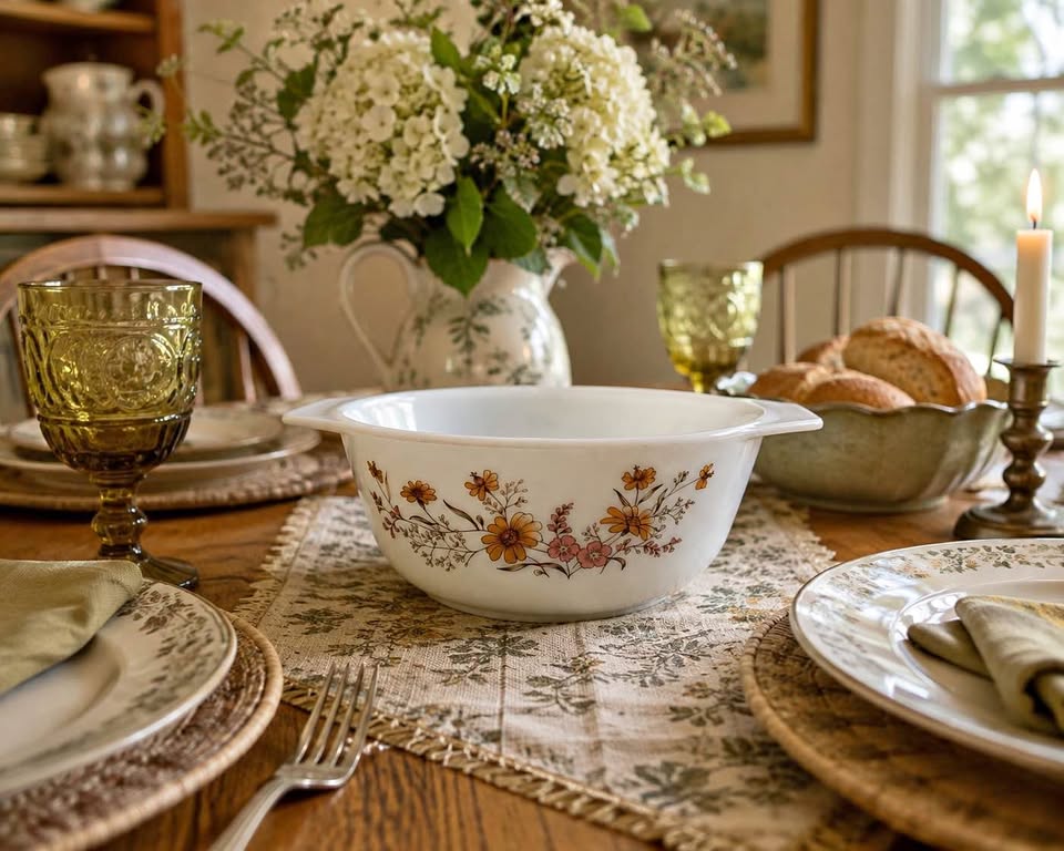 Vintage Pyrex Autumn Glory Milk Glass Casserole Dish