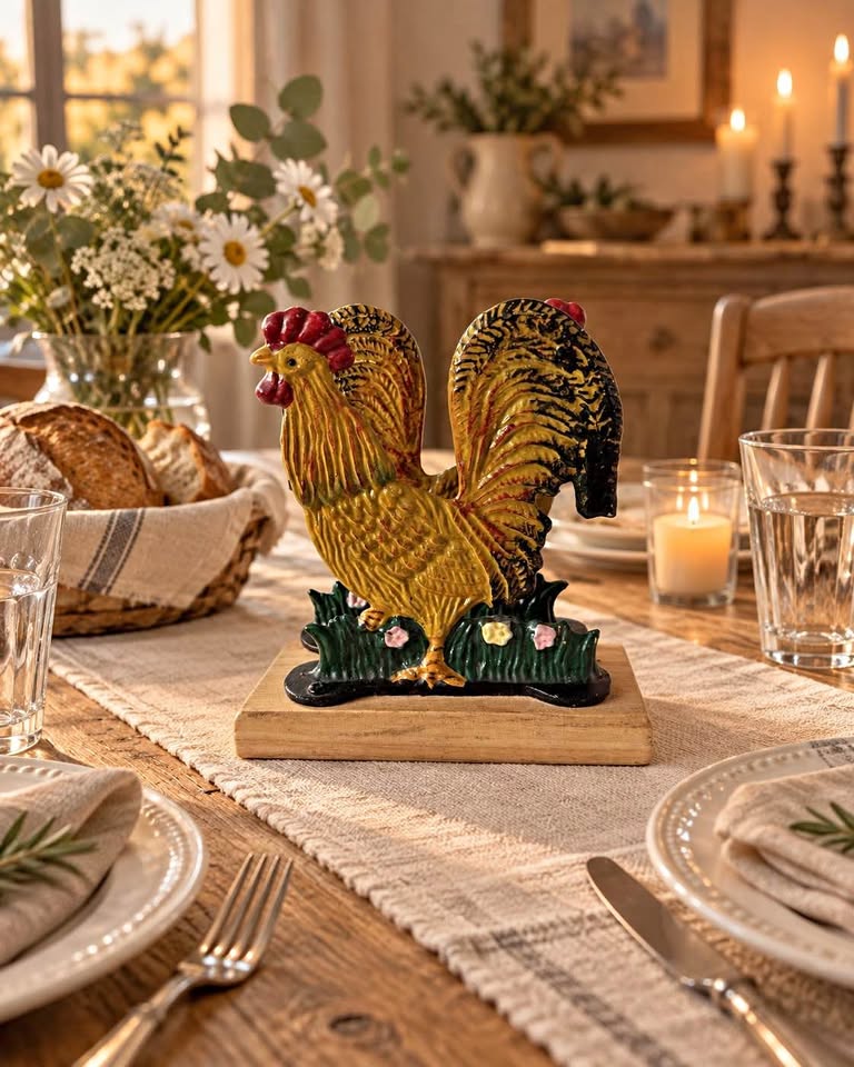 Vintage 1980s Cast Iron Rooster Napkin Holder