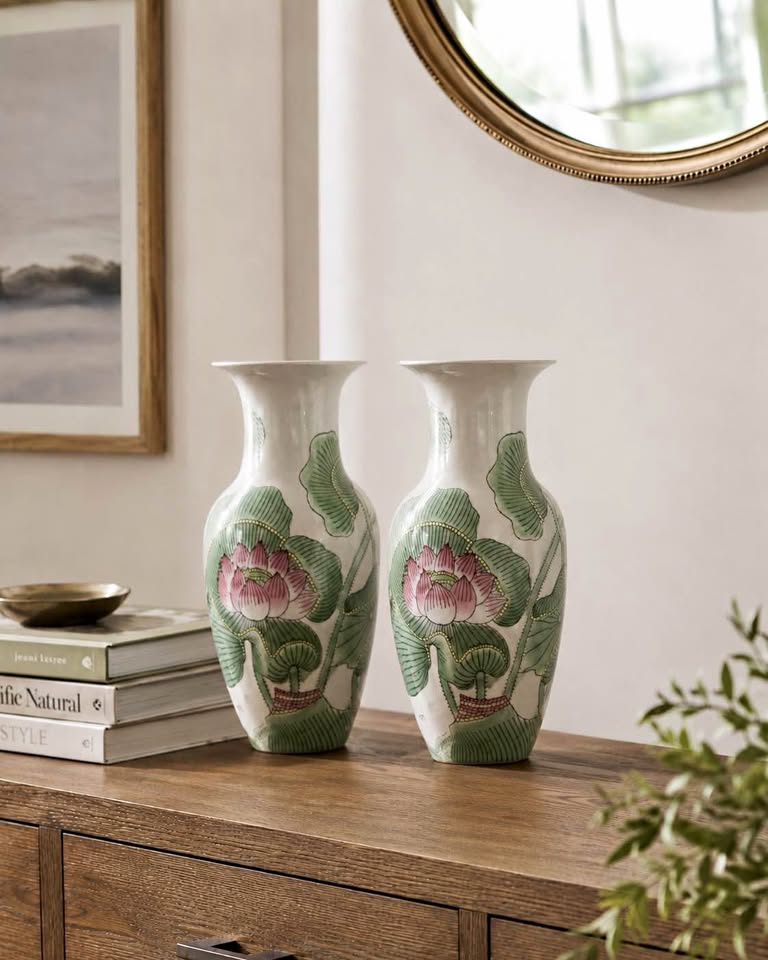 Hand-Painted Chinese Porcelain Lotus Vases