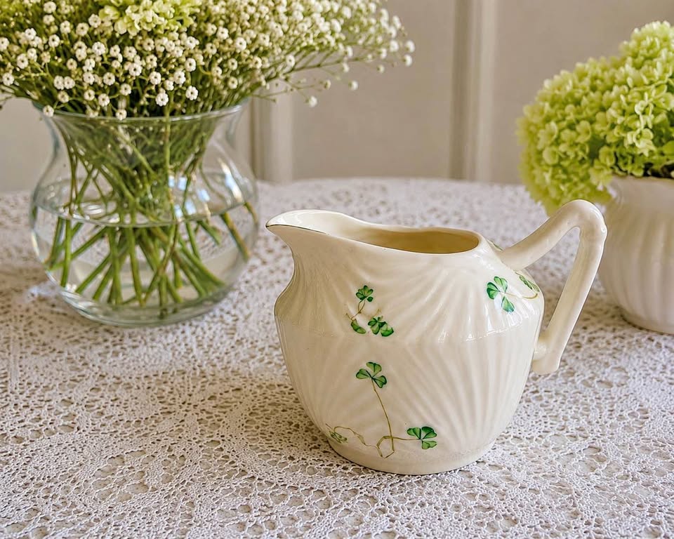 Vintage 1980s Irish Shamrock Clover Creamer Pitcher