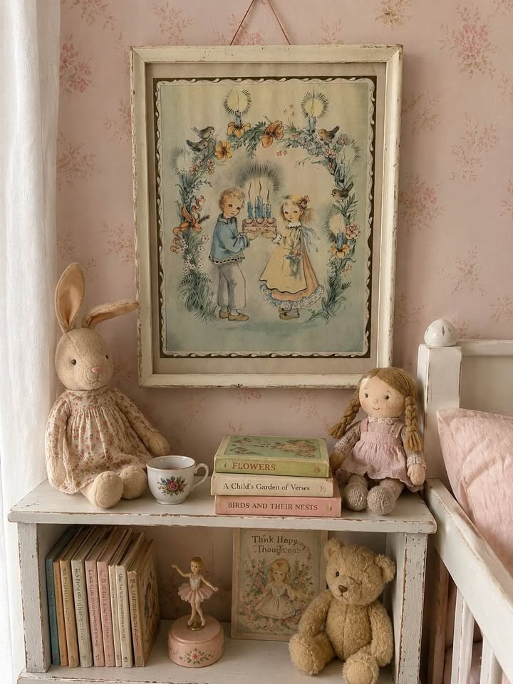 Vintage 1950s Walbridge & Co. Framed Children's Birthday Art
