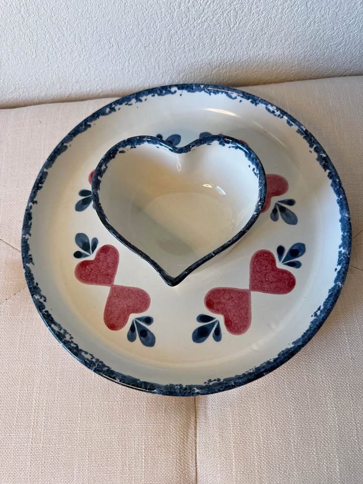 Vintage 1990s Chaparral Pottery Heart Chip & Dip Serving Platter – Made in the USA