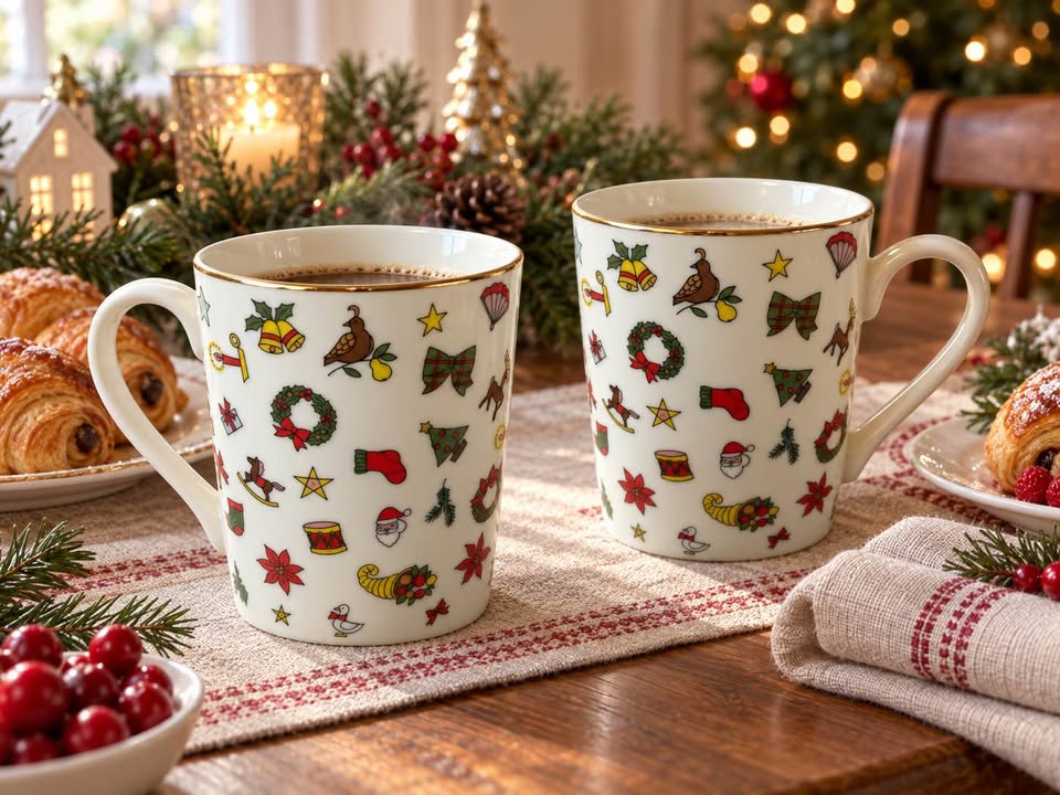 Vintage 1980s Christmas Mugs by Emilio Bergamin – Set of 2