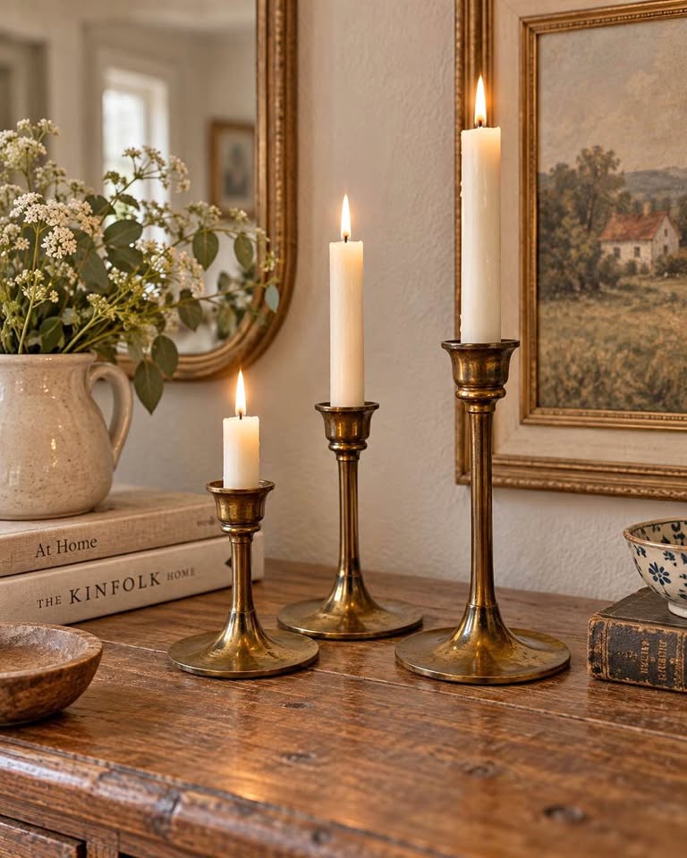 Vintage 1970s Set of 3 Brass Candlestick Holders