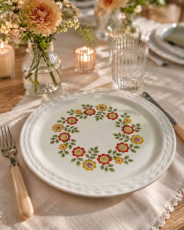 Vintage 1960’s Myott England Garland Floral Plate by Myott | Orange Yellow Flower (set of 6)