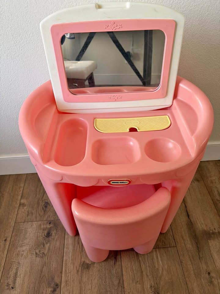 Vintage 1990s Little Tikes Pink Vanity and Stool Set